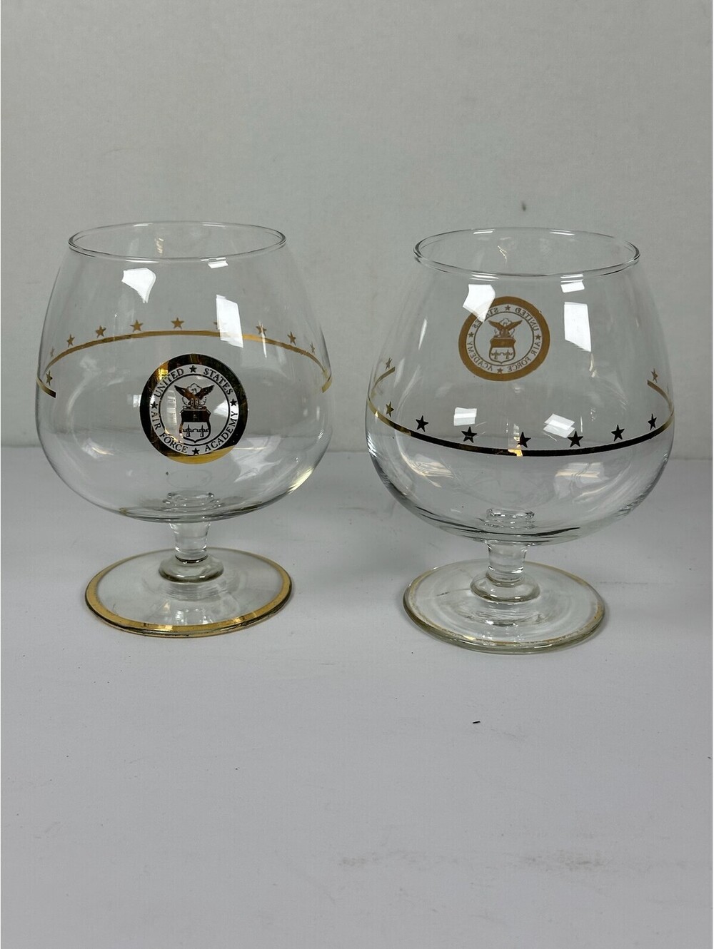 2 US‎ Air Force Academy Snifter Glasses Gold Trim Stars C-12
